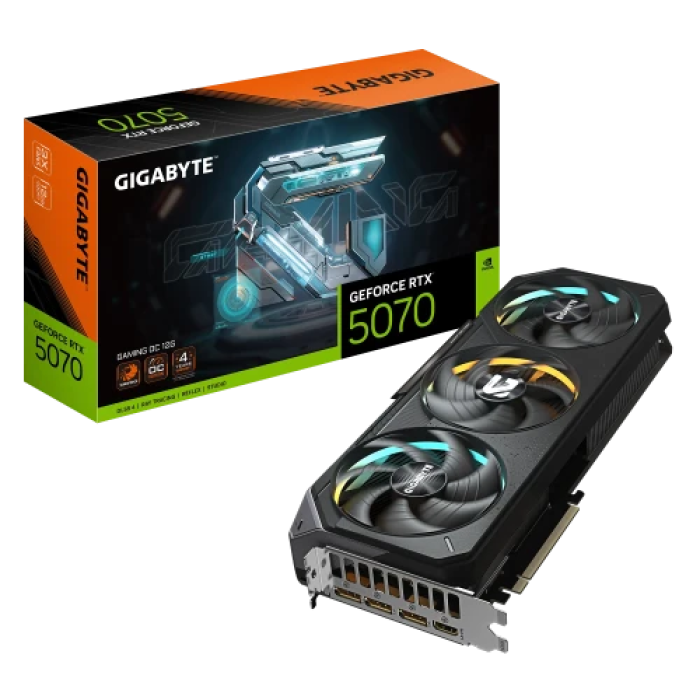 Відеокарта GeForce RTX 5070, Gigabyte, GAMING OC, 12Gb GDDR7, 192-bit, HDMI/3xDP, 2625/28000 MHz, 16-pin (GV-N5070GAMING OC-12GD)