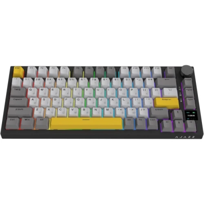 Клавіатура бездротова Ajazz AK820 Pro, Starry Night, Bluetooth / USB 2.4GHz / Type-C, механічна (перемикачі Flying Fish), 81 кнопка, RGB підсвічування, TFT-екран, акумулятор 4000 mA (AK820PRO-FF-BGY)