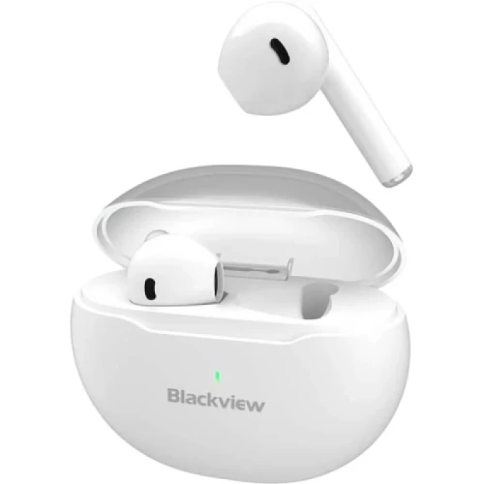 Навушники Blackview AirBuds 6, White, Bluetooth 5.3, мікрофон, ANC, 32 Ом, 119 дБ, акумулятор 320 mAh, IPX7, Type-C, радіус дії до 10 м, час роботи до 20 год (6931548308041)
