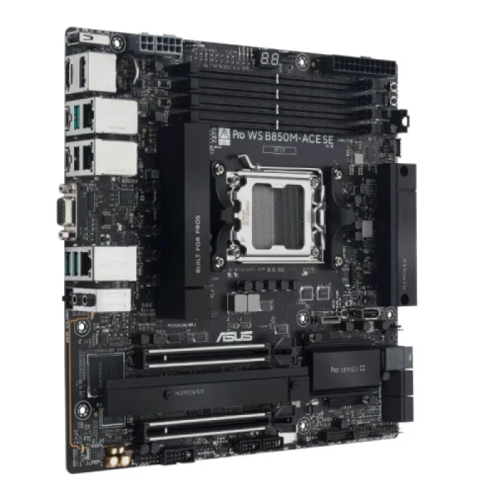 Материнська плата AM5 Asus Pro WS B850M-ACE SE, B850, 4xDDR5, Int.Video (CPU), 4xSATA3, 2xM.2, 1xU.2, 1xPCI-E 5.0 x16, 1xPCI-E 4.0 x16, Realtek 7.1, Realtek 10Gb / Intel 2.5Gb / Realtek 1Gb, 7xUSB 3.2 / 5xUSB 2.0, VGA/HDMI/DP/Type-C, MicroATX