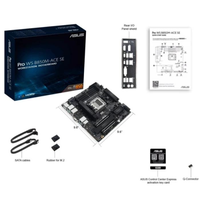 Материнська плата AM5 Asus Pro WS B850M-ACE SE, B850, 4xDDR5, Int.Video (CPU), 4xSATA3, 2xM.2, 1xU.2, 1xPCI-E 5.0 x16, 1xPCI-E 4.0 x16, Realtek 7.1, Realtek 10Gb / Intel 2.5Gb / Realtek 1Gb, 7xUSB 3.2 / 5xUSB 2.0, VGA/HDMI/DP/Type-C, MicroATX