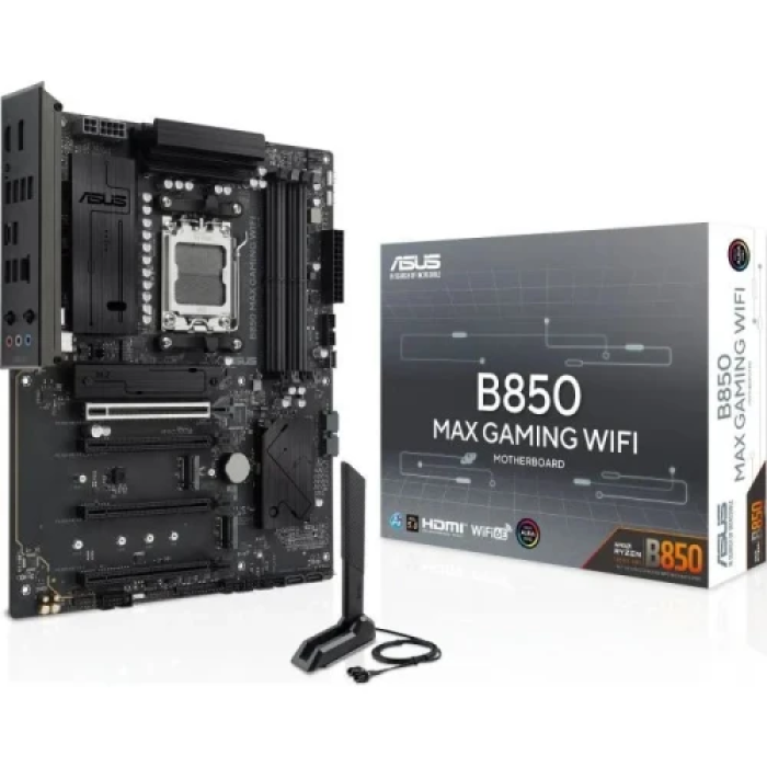 Материнська плата AM5 Asus B850 MAX GAMING WIFI, B850, 4xDDR5, Int.Video (CPU), 4xSATA3, 3xM.2, 1xPCI-E 5.0 x16, 1xPCI-E 4.0 x16, 2xPCI-E 3.0 x16, Realtek 7.1, Realtek 2.5Gb, WiFi 6E, Bluetooth 5.4, 8xUSB 3.2 / 8xUSB 2.0, HDMI/DP, ATX