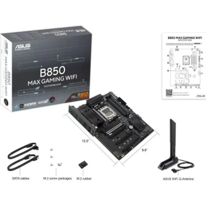 Материнська плата AM5 Asus B850 MAX GAMING WIFI, B850, 4xDDR5, Int.Video (CPU), 4xSATA3, 3xM.2, 1xPCI-E 5.0 x16, 1xPCI-E 4.0 x16, 2xPCI-E 3.0 x16, Realtek 7.1, Realtek 2.5Gb, WiFi 6E, Bluetooth 5.4, 8xUSB 3.2 / 8xUSB 2.0, HDMI/DP, ATX