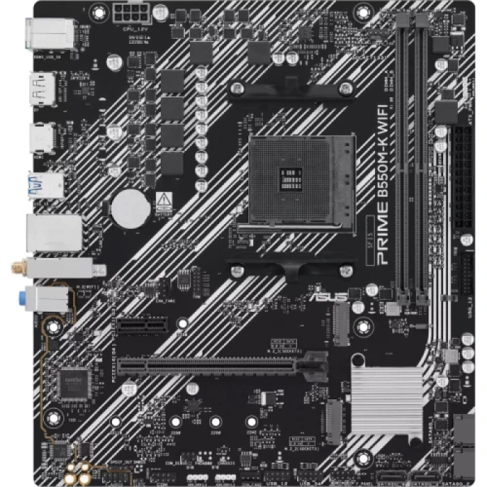 Мат.плата AM4 (B550) Asus PRIME B550M-K WIFI, B550, 2xDDR4, Int.Video(CPU), 4xSATA3, 2xM.2, 1xPCI-E 4.0 x16, 1xPCI-E 3.0 x1, Realtek 7.1, Realtek 1Gb, WiFi 6, Bluetooth, 6xUSB 3.2 / 4xUSB 2.0, HDMI/DP, MicroATX