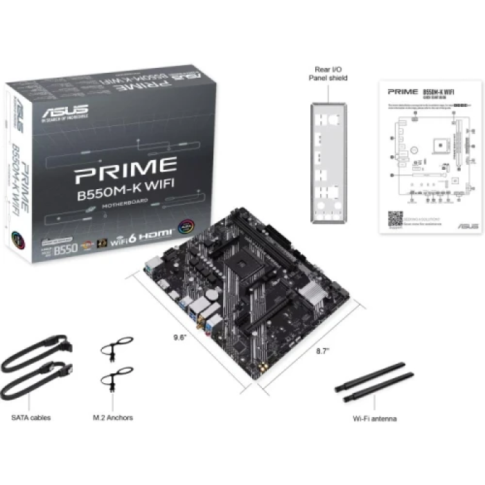 Мат.плата AM4 (B550) Asus PRIME B550M-K WIFI, B550, 2xDDR4, Int.Video(CPU), 4xSATA3, 2xM.2, 1xPCI-E 4.0 x16, 1xPCI-E 3.0 x1, Realtek 7.1, Realtek 1Gb, WiFi 6, Bluetooth, 6xUSB 3.2 / 4xUSB 2.0, HDMI/DP, MicroATX