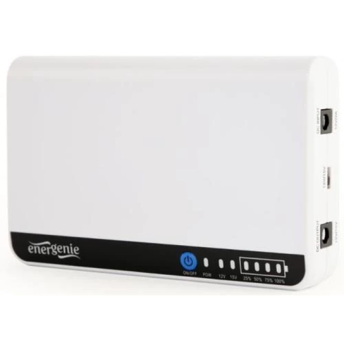 Джерело безперебійного живлення для роутера EnerGenie EG-UPS-DC18, White, 6600 mAh (18Wh), 1xDC (12V/1.5A или 15V/1.2A), індикатор заряду