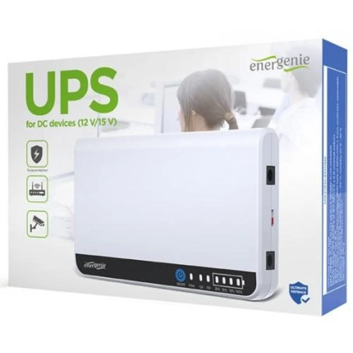 Джерело безперебійного живлення для роутера EnerGenie EG-UPS-DC18, White, 6600 mAh (18Wh), 1xDC (12V/1.5A или 15V/1.2A), індикатор заряду