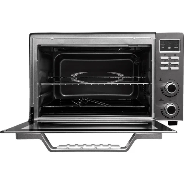 Електродуховка Liberton LEO-501E Inox, 2000W, 50л, 70-250 °C, 3 режими приготування, конвекція, підсвічування, гриль, деко, тримач для деки та рожна, піддон для жиру, рожен