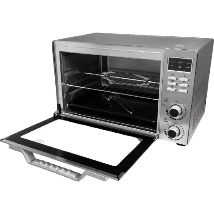 Електродуховка Liberton LEO-501E Inox, 2000W, 50л, 70-250 °C, 3 режими приготування, конвекція, підсвічування, гриль, деко, тримач для деки та рожна, піддон для жиру, рожен