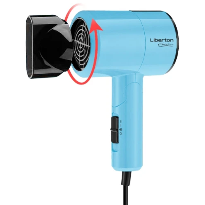 Фен Liberton LHD-6102, Blue, 1100W, 2 швидкості, 3 температурні режими, складна ручка, захист від перегріву