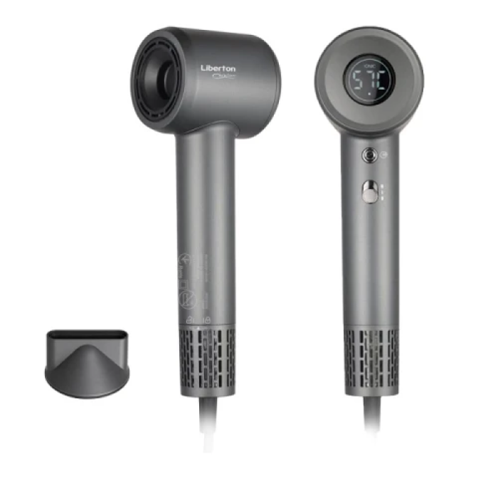 Фен Liberton LHD-6106, Gray, 1600W, 2 швидкості, 4 температурні режими, концентратор, функція самоочищення, LED дисплей, магнітна насадка, захист від перегріву (LHD-6106)