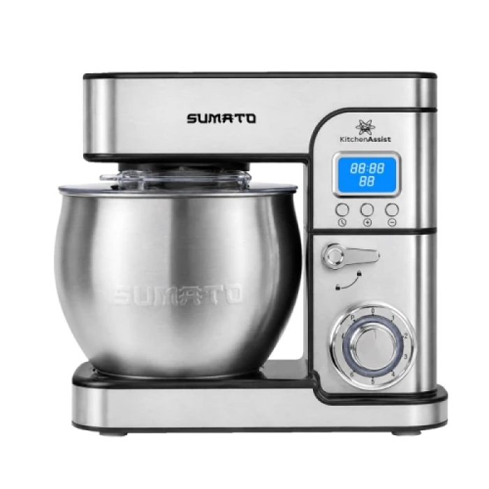 Планетарний міксер Sumato SU-02SM02, Steel, 2000W, 6 режимів швидкості, чаша 6 л з нерж. сталі, LED-індикатор, механічне керування, таймер, режим пульс
