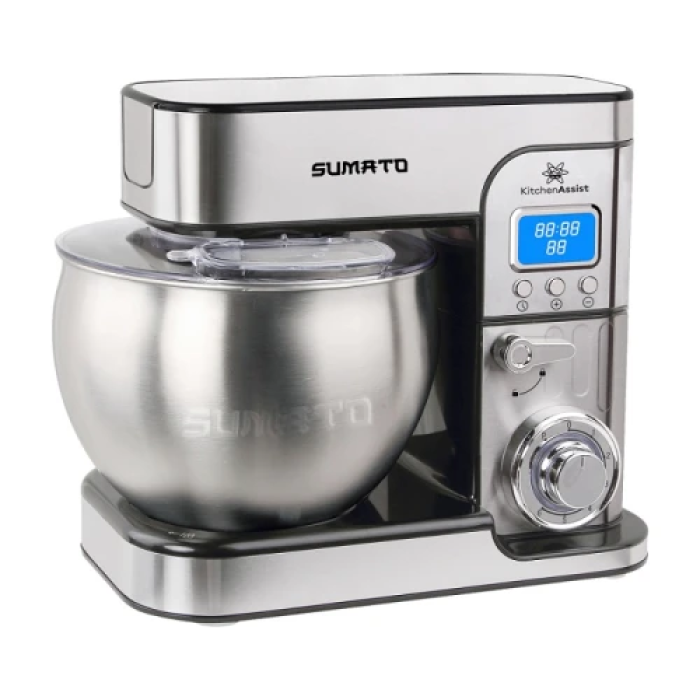 Планетарний міксер Sumato SU-02SM02, Steel, 2000W, 6 режимів швидкості, чаша 6 л з нерж. сталі, LED-індикатор, механічне керування, таймер, режим пульс