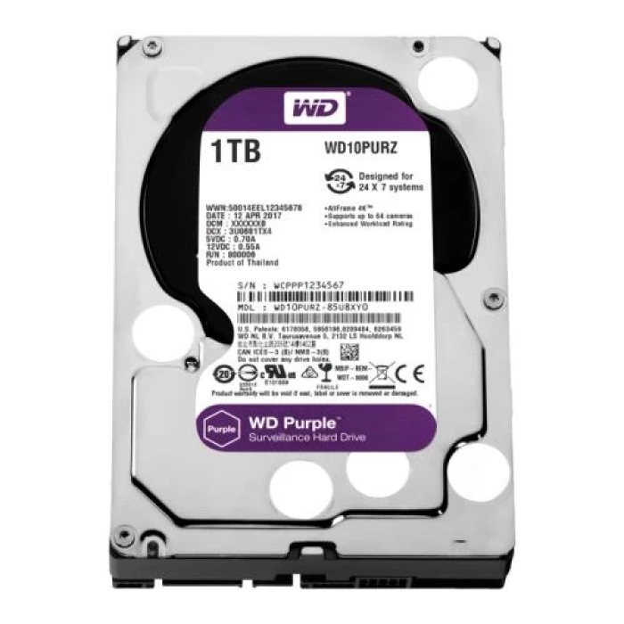Жорсткий диск 3.5" 1Tb Western Digital Purple, SATA3, 64 Мб, 5400 об/хв (WD10PURZ)