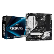 Мат.плата AM4 (B550) ASRock B550M Pro4, B550, 4xDDR4, CrossFire, Int.Video(CPU), 6xSATA3, 2xM.2, 1xPCI-E 16x 4.0, 1xPCI-E 16x 3.0, 1xPCI-E 1x 3.0, 1xM.2 (Key E), ALC1200, RTL8111H, 7xUSB3.2/6xUSB2.0, VGA/HDMI/DP, MicroATX