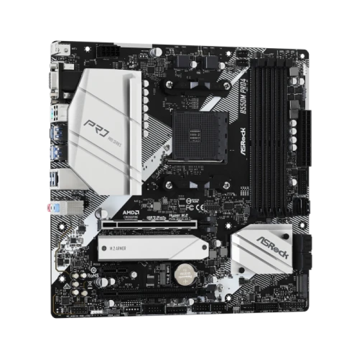 Мат.плата AM4 (B550) ASRock B550M Pro4, B550, 4xDDR4, CrossFire, Int.Video(CPU), 6xSATA3, 2xM.2, 1xPCI-E 16x 4.0, 1xPCI-E 16x 3.0, 1xPCI-E 1x 3.0, 1xM.2 (Key E), ALC1200, RTL8111H, 7xUSB3.2/6xUSB2.0, VGA/HDMI/DP, MicroATX