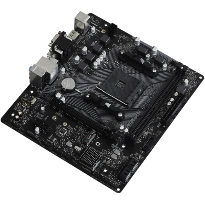 Мат.плата AM4 (B550) ASRock B550M-HDV, B550, 2xDDR4, Int.Video(CPU), 4xSATA3, 1xM.2, 1xPCI-E 16x 4.0, 1xPCI-E 1x 3.0, 1xM.2 (Key E), ALC887, RTL8111H, 6xUSB3.2/6xUSB2.0, VGA/DVI-D/HDMI, MicroATX