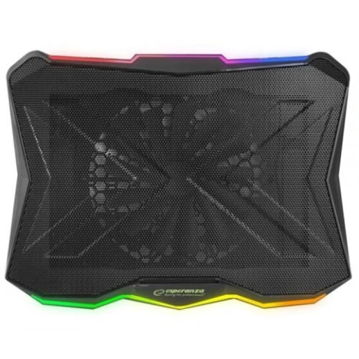 Підставка для ноутбука до 17" Esperanza "Xalok", Black, 1x18 см вентилятор (17-20 dB, 800 rpm), 10 режимів RGB підсвічування, 2xUSB, 400x300x26 мм (EGC110)