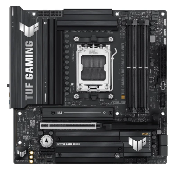 Материнська плата AM5 Asus TUF GAMING B850M-PLUS WIFI, B850, 4xDDR5, Int.Video (CPU), 4xSATA3, 3xM.2, 1xPCI-E 5.0 x16, 1xPCI-E 4.0 x1, ALC1220P, Realtek 2.5Gb, WiFi 6E, Bluetooth 5.3, 10xUSB 3.2 / 6xUSB 2.0, HDMI/DP, MicroATX