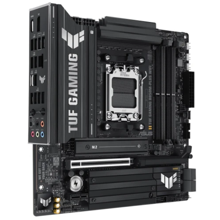 Материнська плата AM5 Asus TUF GAMING B850M-PLUS WIFI, B850, 4xDDR5, Int.Video (CPU), 4xSATA3, 3xM.2, 1xPCI-E 5.0 x16, 1xPCI-E 4.0 x1, ALC1220P, Realtek 2.5Gb, WiFi 6E, Bluetooth 5.3, 10xUSB 3.2 / 6xUSB 2.0, HDMI/DP, MicroATX