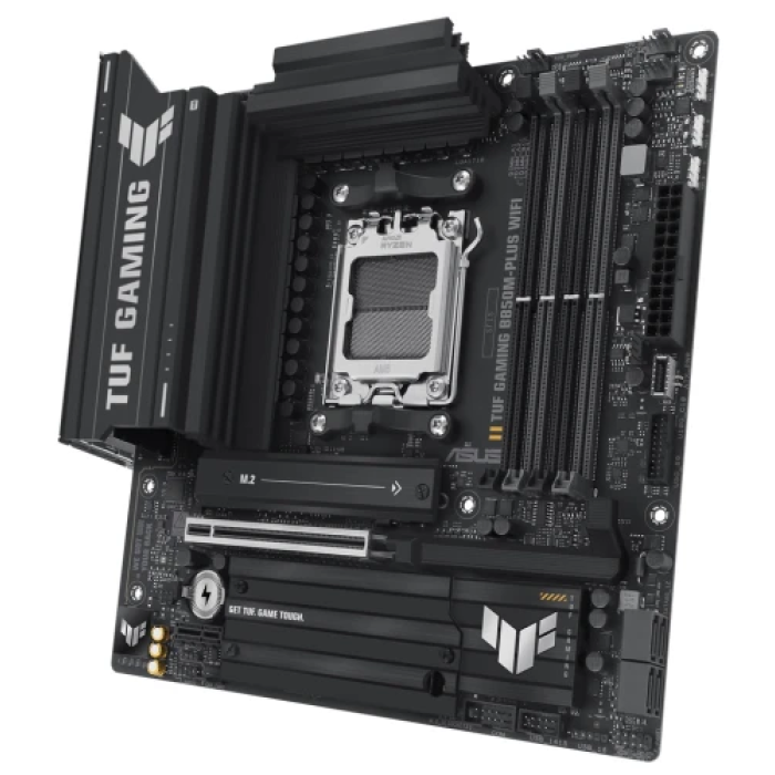Материнська плата AM5 Asus TUF GAMING B850M-PLUS WIFI, B850, 4xDDR5, Int.Video (CPU), 4xSATA3, 3xM.2, 1xPCI-E 5.0 x16, 1xPCI-E 4.0 x1, ALC1220P, Realtek 2.5Gb, WiFi 6E, Bluetooth 5.3, 10xUSB 3.2 / 6xUSB 2.0, HDMI/DP, MicroATX