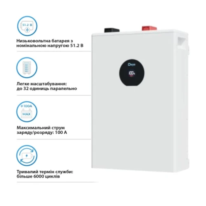 Акумуляторна батарея Deye SE-F5 Pro-C, 100 Ah, 5.12 кВт, 51.2 V, CAN/RS485, BMS, LiFePO4