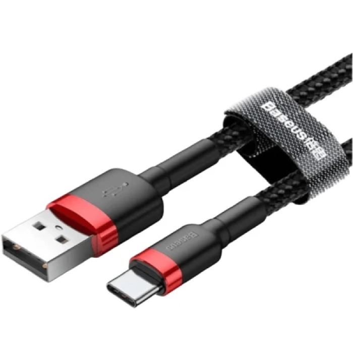 Кабель USB AM - Type-C, 2 м, Black/Red, Baseus "Cafule", 2A, 480Mbps (CATKLF-C91)