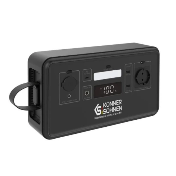Зарядна станція Konner&Sohnen KS 500PS, Black, 500 Вт / 448 Вт/год, 1xType-C (100 Вт), 2xUSB (18 Вт), 1x12V (10A), 1x230V, чиста синусоїда, LiFePO4