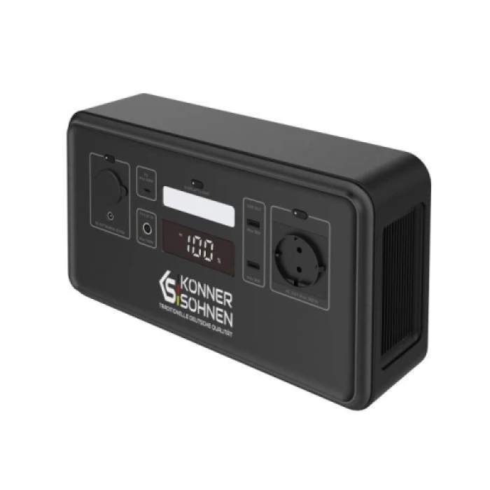 Зарядна станція Konner&Sohnen KS 500PS, Black, 500 Вт / 448 Вт/год, 1xType-C (100 Вт), 2xUSB (18 Вт), 1x12V (10A), 1x230V, чиста синусоїда, LiFePO4