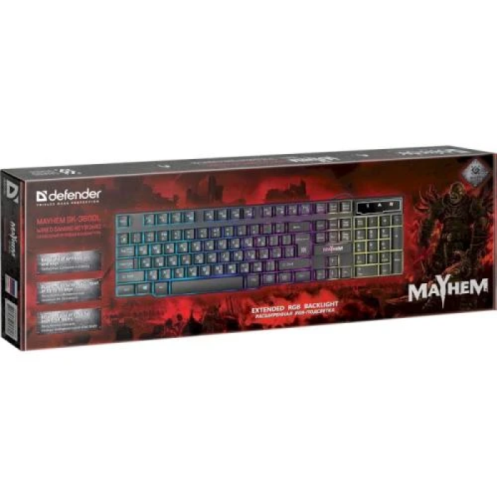 Клавіатура Defender Mayhem GK-360DL UA Black, USB, RGB підсвічування, 19 Anti-Ghost (45362)