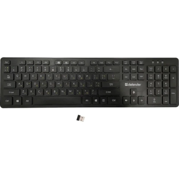 Клавіатура бездротова Defender Comfort MT UA, Black, USB адаптер 2.4 ГГц, 104 кнопки (мембранні), кабель 1.5 м (450950)