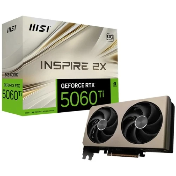 Відеокарта GeForce RTX 5060, MSI, INSPIRE 2X OC, 8Gb GDDR7, 128-bit, HDMI/3xDP, 2550/28000 MHz, 8-pin (G5060-8I2C)