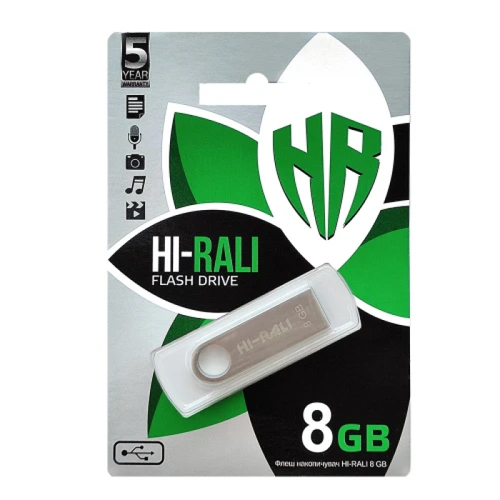 Флеш накопичувач USB 8Gb Hi-Rali Shuttle, Silver, USB 2.0 (HI-8GBSHSL)