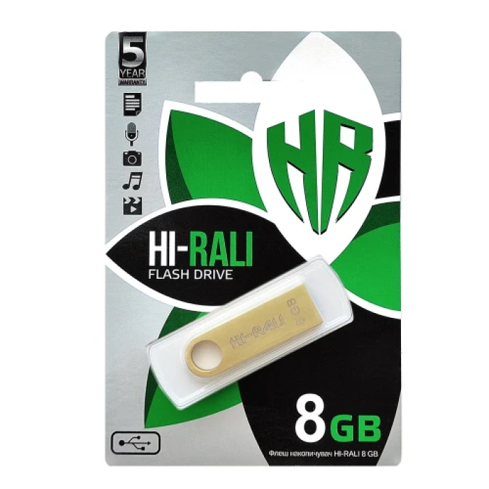 Флеш накопичувач USB 8Gb Hi-Rali Shuttle, Gold, USB 2.0 (HI-8GBSHGD)