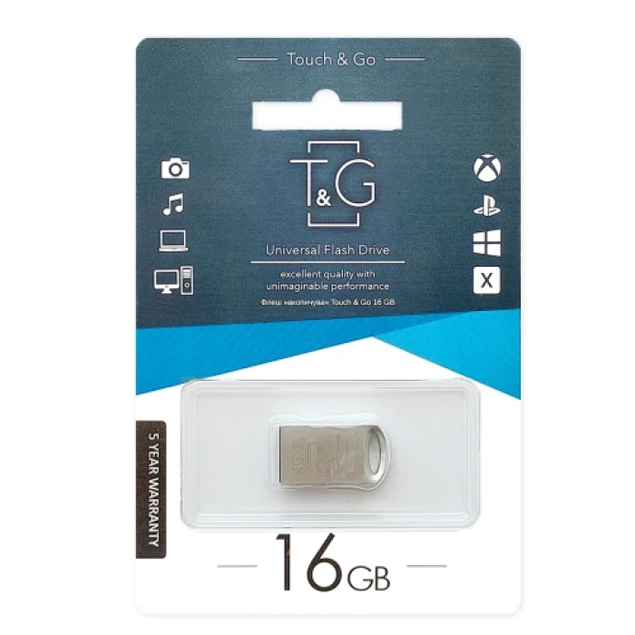 Флеш накопичувач USB 16Gb T&G Metal TG105, Silver, USB 2.0 (TG105-16G)