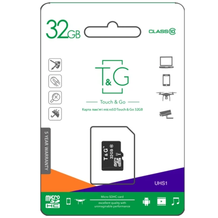 Карта пам'яті microSDHC, 32Gb, T&G, Class10 UHS-I U1, без адаптера (TG-32GBSD10U1-00)