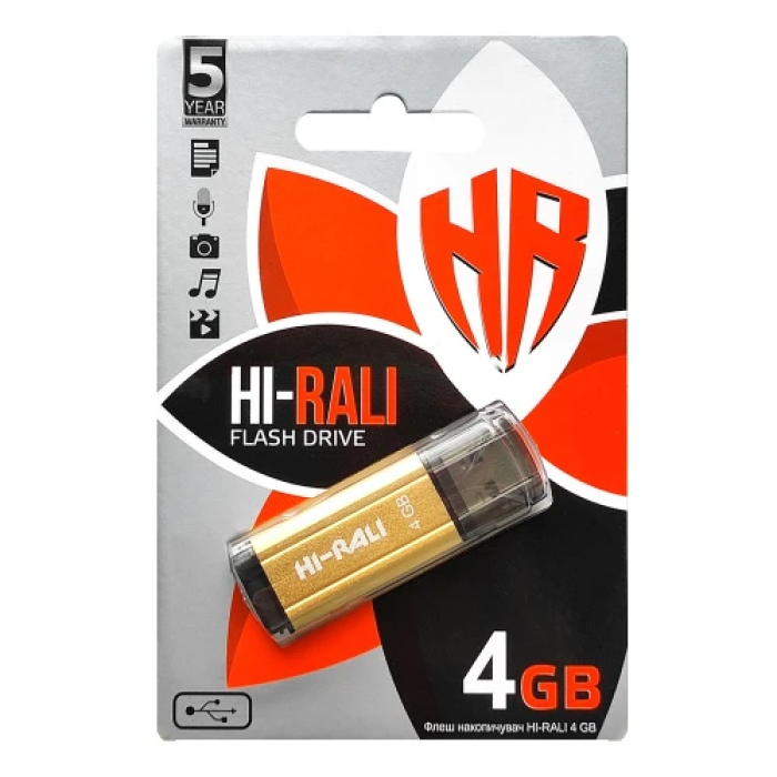 Флеш накопичувач USB 4Gb Hi-Rali Stark, Gold, USB 2.0 (HI-4GBSTGD)