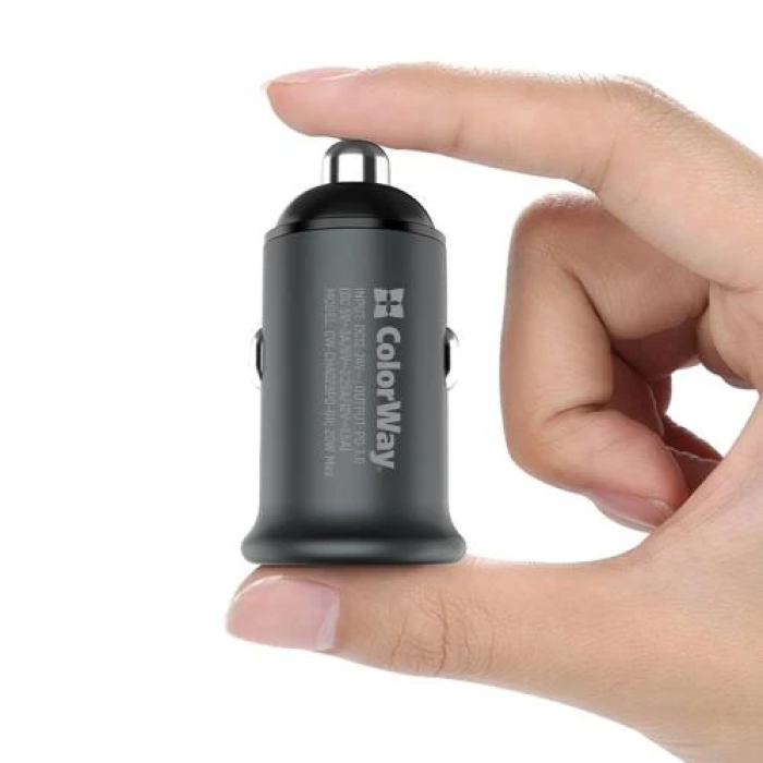 Автомобільний зарядний пристрій ColorWay, Black, 1xUSB-C, PD, QC3.0, 3A (CW-CHA028PD-GR)