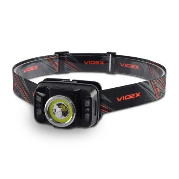 Ліхтар налобний Videx H035C, Black, 410 лм, 5000K, до 86 м, 7 режимів роботи, світлодіод CREE XTE 5W + COB, акумулятор (1800 mAh, незнімний), IP65, 118 г (VLF-H035C)