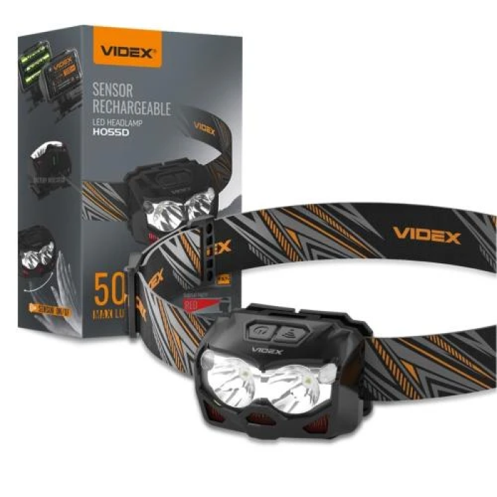 Ліхтар налобний Videx H055D, Black, 500 лм, 5000K, до 115 м, 5 режимів роботи, світлодіод 2Х CREE XTE 5W, акумулятор (Li-ion VLF-B12 1200mAh або 3x AAA) (VLF-H055D)