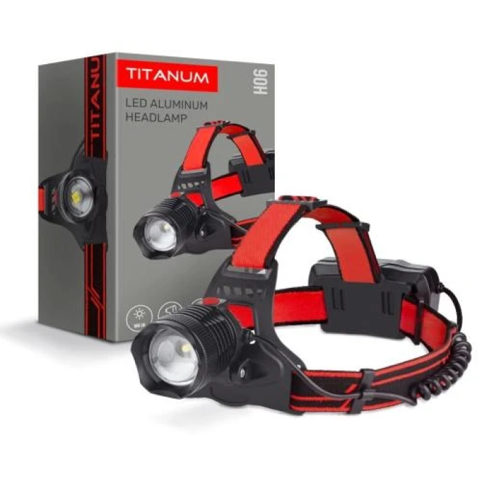 Ліхтар налобний Titanum H06, Black/Red, 800 Лм, до 250 м, світлодіод P50, акумулятор (2 шт) Li-ion 18650 1200 mAh, Type-C, IP44 (TLF-H06)
