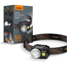 Ліхтар налобний Videx H075C, Black, 550 Лм, 5000K, до 130 м, 7 режимів роботи, світлодіод CREE XPG3 (5 Вт) + COB (5 Вт), акумулятор Li-ion VLF-B12 1200 mAh або 3xAAA, Type-C, IP65 (VLF-H075C)