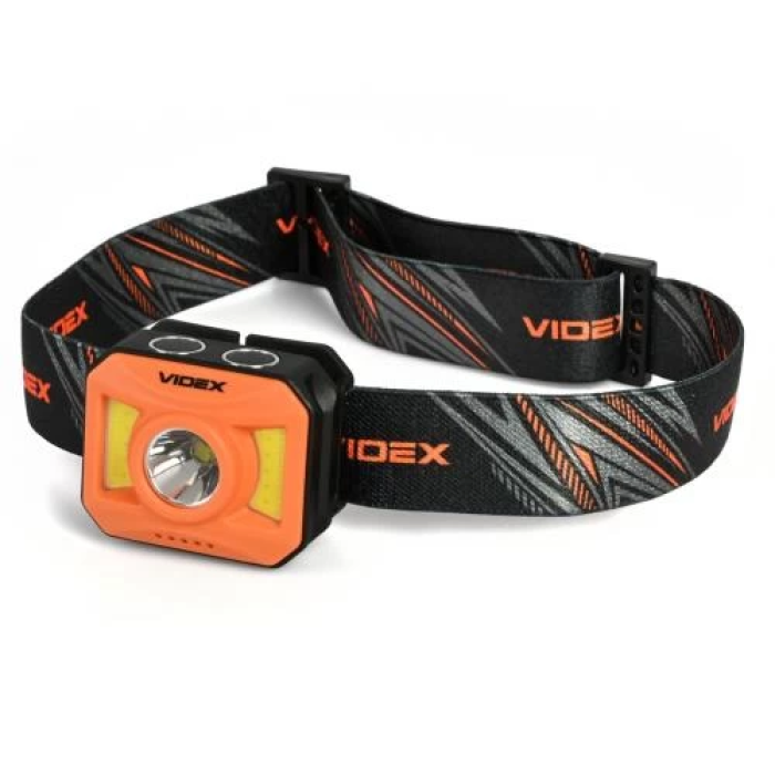 Ліхтар налобний Videx H085, Black/Orange, 400 Лм, 5000K, до 110 м, 8 режимів роботи, світлодіод CREE XTE 5W + COB 5W, акумулятор (850 mAh, незнімний), IP65, 72 г (VLF-H085-OR)