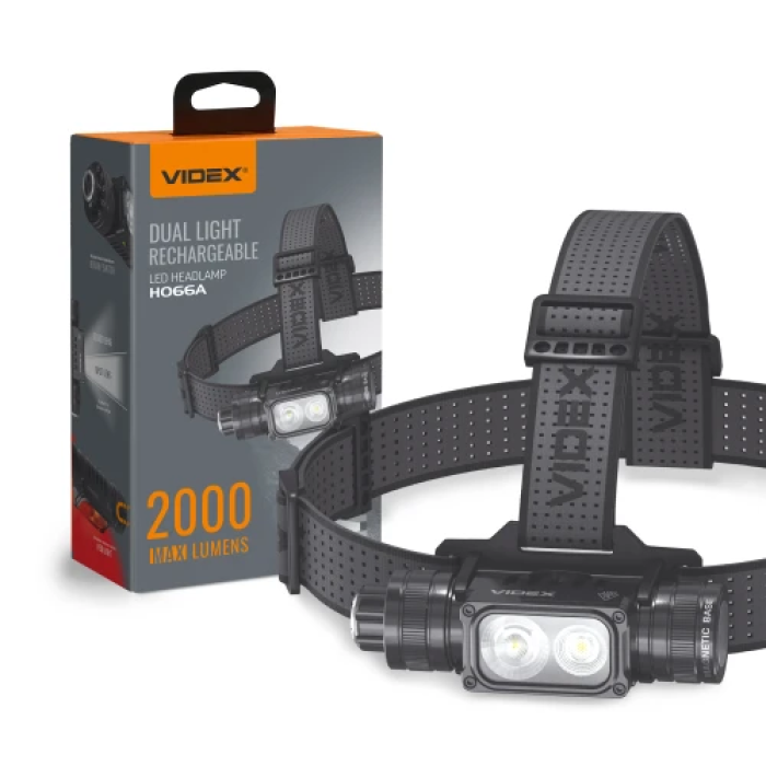 Ліхтар налобний Videx H066A, Black, 2000 Лм, 5000K, до 150 м, 5 режимів роботи, світлодіод Luminus SST20 (10W) + SST40 (20W), акумулятор (2200 mAh 18650), IP67, 165 г (VLF-H066A)