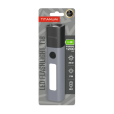 Ліхтар ручний Titanum T18, Grey, 200 Лм, світлодіод LED + COB, до 275 м, вбудований акумулятор 18650 Li-ion 1200 mAh, Type-C, IPX2 (TLF-T18)