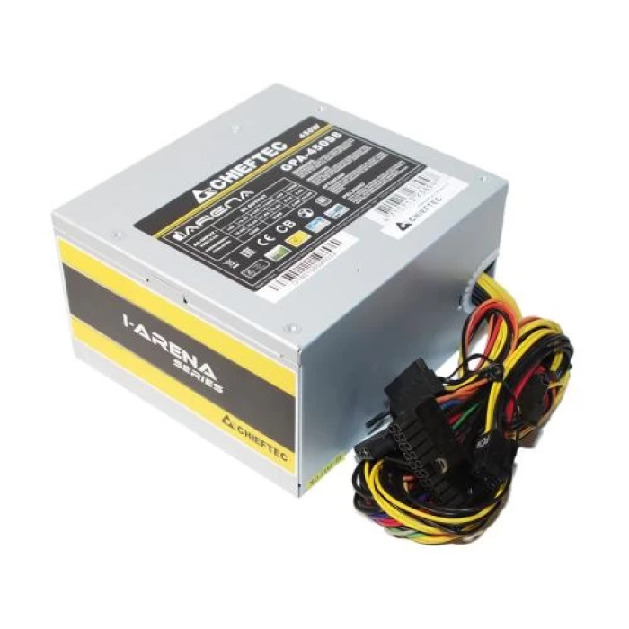 Блок живлення 450 Вт, Chieftec IARENA, Silver, 80+ Standart, Active PFC, 120 мм, 2xMolex / 3xSATA / 1x6+2-pin / 1x4+4-pin / 1x20+4-pin, захист AFC/OPP/OVP/SCP/SIP/UVP, ATX 12V 2.3 (GPA-450S8)