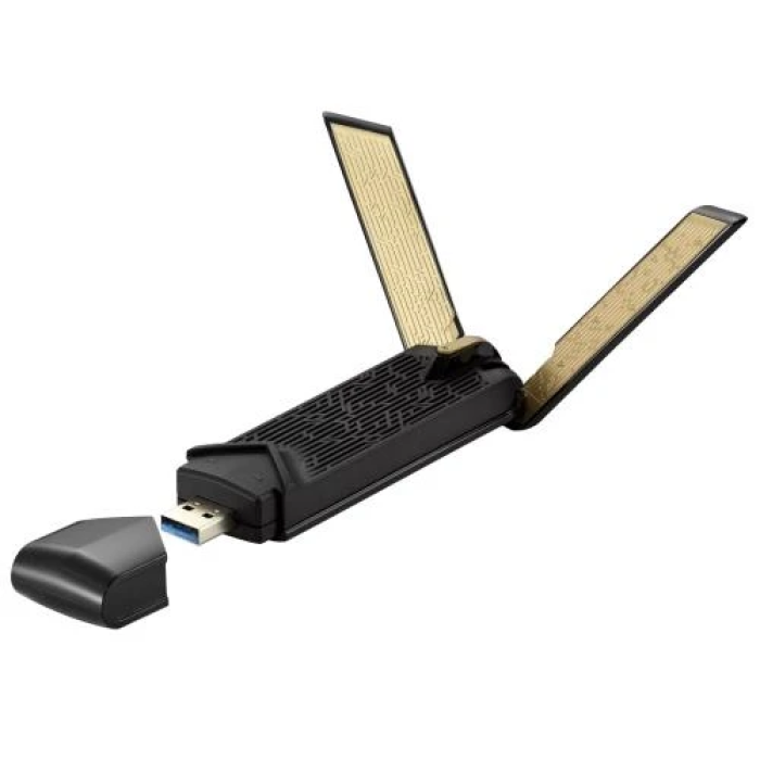Мережевий адаптер Asus USB-AX56, Black, USB 3.2, Wi-Fi 6 (802.11ax), 2.4/5GHz, до 1800 Mb/s, зовнішня антена, технології OFDMA, MU-MIMO та BSS Coloring
