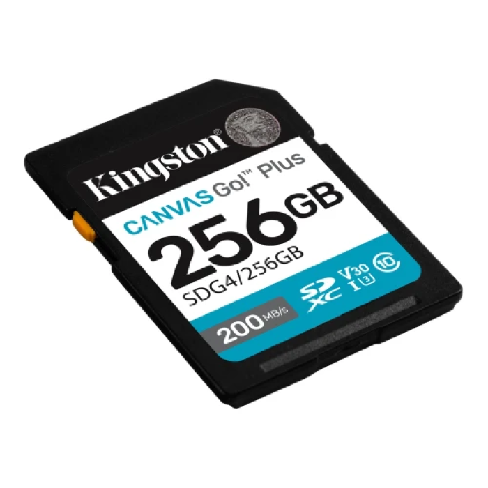 Карта пам'яті SDXC, 256Gb, Kingston Canvas Go! Plus, Сlass10 UHS-I U3 V30, до 200/160 МБ/с (SDG4/256GB)