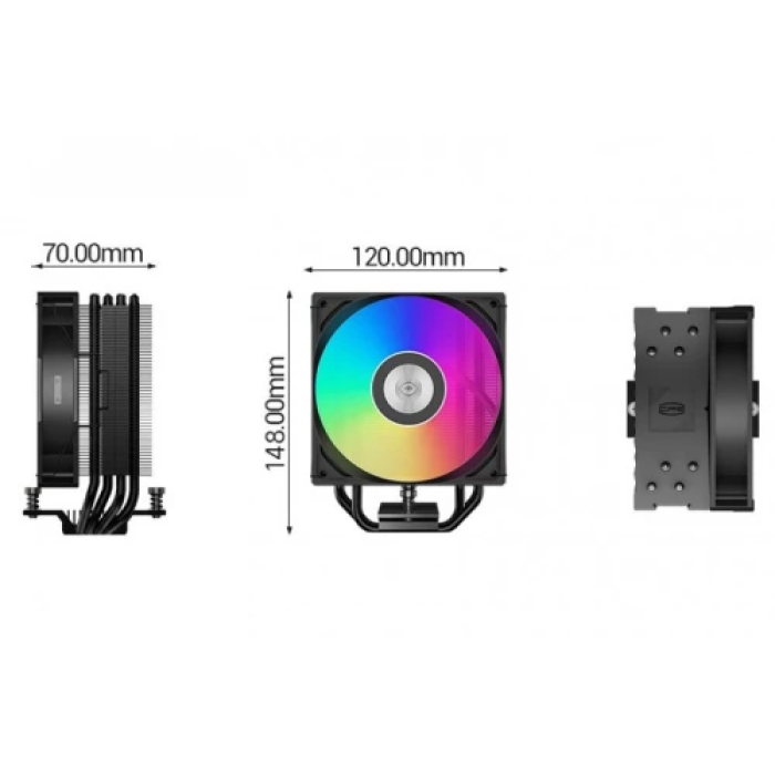 Кулер для процесора PcCooler RT400 ARGB, Black, алюміній/мідь, 1x120 мм ARGB, для Intel 1851/1700/1200/115x, AMD AM5/AM4, висота 148 мм, до 235 Вт (RT400-BKAWXX-GL)