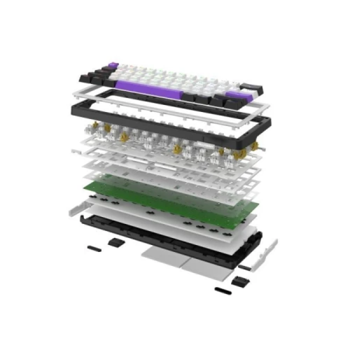 Клавіатура бездротова Hator Hellyberry HK60, White/Violet, Bluetooth / USB 2.4GHz / USB, механічна (перемикачі Hellyberry Linear), формат 60% (61 кнопка), RGB підсвічування з індивідуальним налаштуванням кожної кнопки, UA/EN, акумулятор 4000 mAh